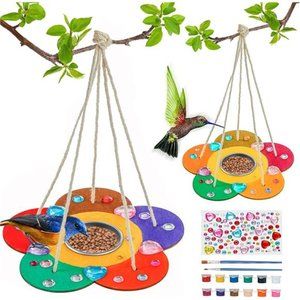 Kids Arts & Crafts Bird Feeders for Outside,2-Pack DIY Wooden Paint Kit Outdoor